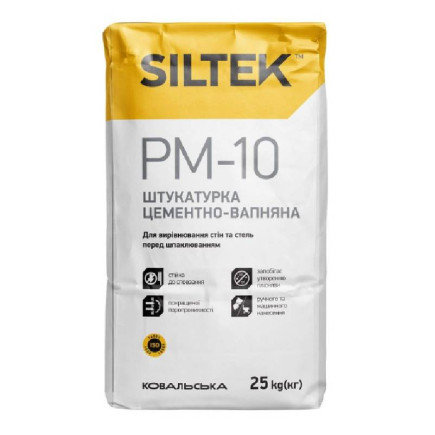 Штукатурка цементно-известковая PM-10, ТМ Siltek, 25 кг